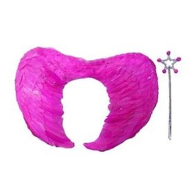 Bisepetim 40x55 cm Tüylü Katlanabilir Pembe Melek Kanadı ve Asa Seti