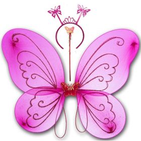 Bisepetim 50x37 cm Fuşya Kelebek Kanadı Tacı Ve Sopası