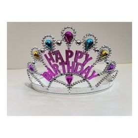 Bisepetim 60 cm Gümüş Happy Birthday Yazılı Doğum Günü Tacı