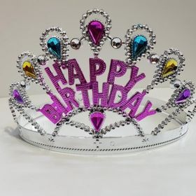 Bisepetim 60 cm Gümüş Happy Birthday Yazılı Doğum Günü Tacı