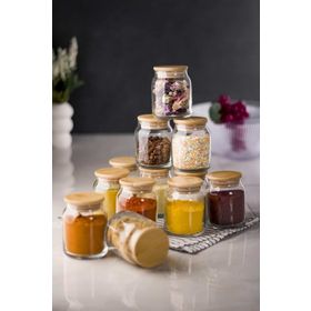 Bisepetim 6'lı 200 ml Set Bambu Kapaklı Cam Kavanoz Baharat Takımı