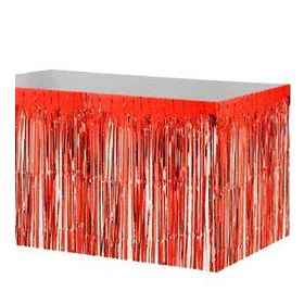 Bisepetim 70x300 cm Püsküllü Işıltılı Metalize Kırmızı Renk Masa Eteği