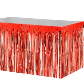 Bisepetim 70x300 cm Püsküllü Işıltılı Metalize Kırmızı Renk Masa Eteği