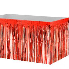 Bisepetim 70x300 cm Püsküllü Işıltılı Metalize Kırmızı Renk Masa Eteği