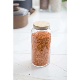 Bisepetim 9'lu 1300 ml Set Bambu Kapaklı Cam Kavanoz Erzak Saklama Kabı