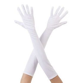 Bisepetim Beyaz Renk Dirseğe Kadar 40 cm Uzun Kumaş Eldiven