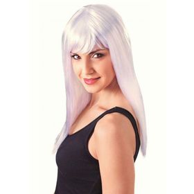 Bisepetim Beyaz Renk Uzun Düz Parti Peruğu