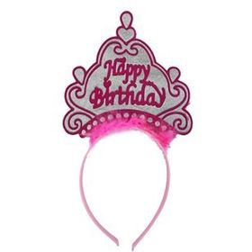 Bisepetim Happy Birthday Neon Pembe Renk 24x15 cm Doğum Günü Tacı