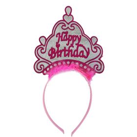 Bisepetim Happy Birthday Neon Pembe Renk 24x15 cm Doğum Günü Tacı