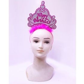 Bisepetim Happy Birthday Neon Pembe Renk 24x15 cm Doğum Günü Tacı