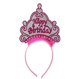 Bisepetim Happy Birthday Neon Pembe Renk 24x15 cm Doğum Günü Tacı
