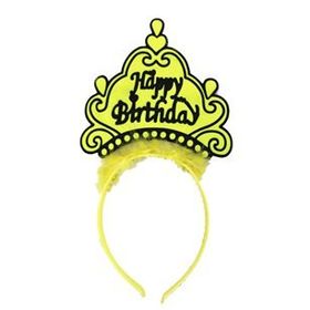 Bisepetim Happy Birthday Neon Sarı Renk 24x15 cm Doğum Günü Tacı