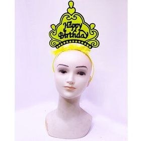Bisepetim Happy Birthday Neon Sarı Renk 24x15 cm Doğum Günü Tacı