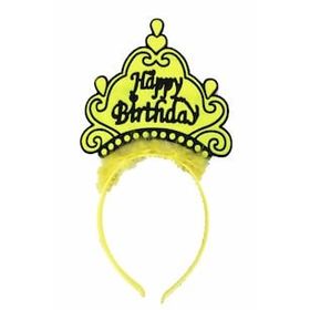 Bisepetim Happy Birthday Neon Sarı Renk 24x15 cm Doğum Günü Tacı