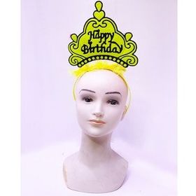 Bisepetim Happy Birthday Neon Sarı Renk 24x15 cm Doğum Günü Tacı