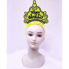 Bisepetim Happy Birthday Neon Sarı Renk 24x15 cm Doğum Günü Tacı