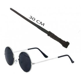 Bisepetim Harry Potter Asası 30 cm ve Siyah Metal Çerçeveli Harry Potter Gözlüğü Seti
