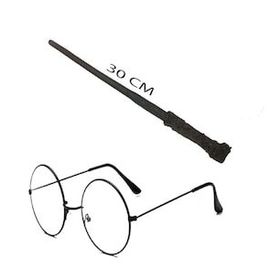 Bisepetim Harry Potter Asası 30 cm ve Siyah Metal Çerçeveli Harry Potter Gözlüğü Seti