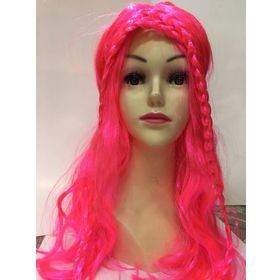 Bisepetim Neon Pembe Renk Örgülü Helen Karakter Peruğu
