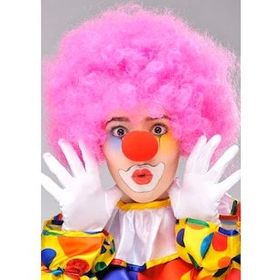 Bisepetim Pembe Renk Kıvırcık Afro Bonus Takma Saç ve Kırmızı Burun Seti