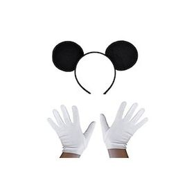 Bisepetim Siyah Mickey Mouse Tacı ve Beyaz Eldiven Seti