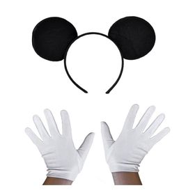 Bisepetim Siyah Mickey Mouse Tacı ve Beyaz Eldiven Seti