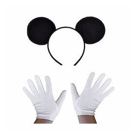 Bisepetim Siyah Mickey Mouse Tacı ve Beyaz Eldiven Seti