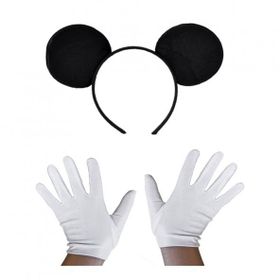 Bisepetim Siyah Mickey Mouse Tacı ve Beyaz Eldiven Seti