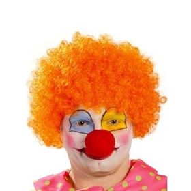 Bisepetim Turuncu Renk Kıvırcık Afro Peruk Saç ve Kırmızı Burun Seti
