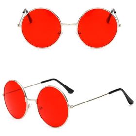 Bisepetim Yuvarlak Cam John Lennon Tarzı Gümüş Çerçeveli Kırmızı Gözlük