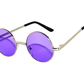 Bisepetim Yuvarlak Cam John Lennon Tarzı Gümüş Çerçeveli Mor Gözlük