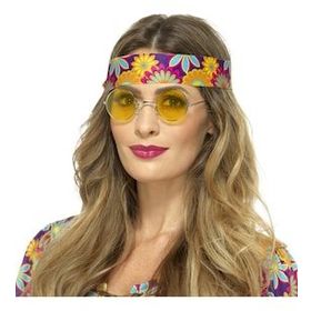 Bisepetim Yuvarlak Cam John Lennon Tarzı Hippi Gümüş Çerçeveli Sarı Gözlük