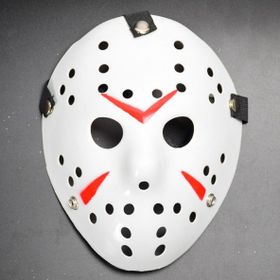 BisepetimBeyaz Renk Kırmızı Çizgili Tam Yüz Hokey Jason Maskesi Hannibal Maskesi