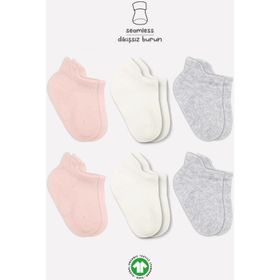 Bistyle BS6102 Pembe Ekru 6'lı Penye Sneakers Bebek Soket Çorap