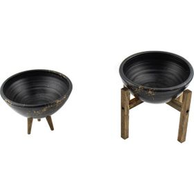 Bitki Tasarımı Mermer Efektli Siyah Üzeri Gold Aranjman Sunumluk İkili Set 20 cm Toprak Saksı