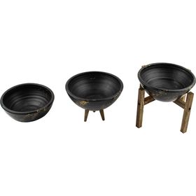 Bitki Tasarımı Mermer Efektli Siyah Üzeri Gold Aranjman Sunumluk Üçlü Set 20 cm Toprak Saksı