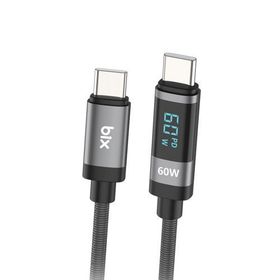 Bix 1 mt 60W Type-C to Type-C Örgülü LED Dijital Ekranlı Şarj ve Data Kablosu