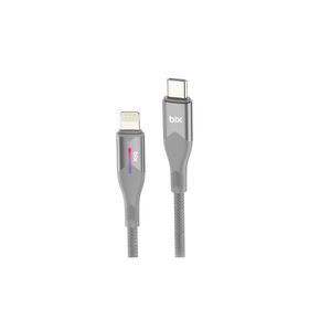 Bix 1 mt Gri 27W Type-C to Lightning iPhone Örgülü LED Işıklı Şarj ve Data Kablosu