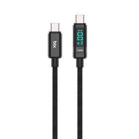 Bix 1 mt Siyah Type-C to Type-C 100W 480 MBPS E-Marker Çipli LED Dijital Ekranlı Şarj ve Data Kablosu