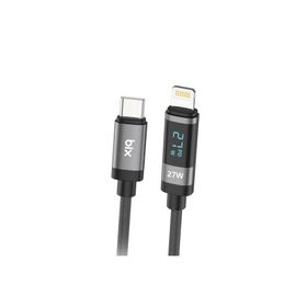 Bix 1 mt Type-C to Lightning iPhone 27W Örgülü LED Dijital Ekranlı Şarj ve Data Kablosu