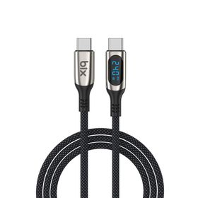 Bix 1 mt Type-C to Type-C 240W 480 MBPS E-Marker Çip Dijital Ekran Göstergeli Örgülü Şarj ve Data Kablosu