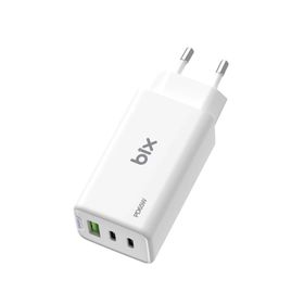 Bix BX3P66G 65 Watt Beyaz GaN 2 Type-C PD 3.0 ve USB-A QC Üç Portlu Laptop Telefon Uyumlu Hızlı Şarj Adaptörü