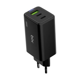 Bix BX3P66G 65 Watt Siyah GaN 2 Type-C PD 3.0 ve USB-A QC Üç Portlu Laptop Telefon Uyumlu Hızlı Şarj Adaptörü