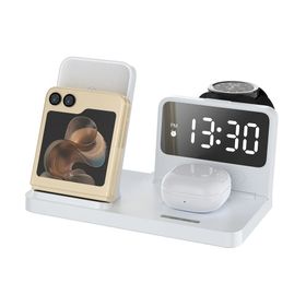 Bix BXMW4 15 Watt Beyaz Kablosuz Şarj Standı iPhone AirPods Akıllı Saat TWS Kulaklık Uyumlu Alarmlı Çoklu Şarj Cihazı