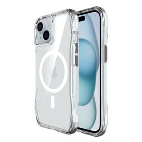 Bix iPhone 14 Plus / 15 Plus Octagon Hava Yastıklı Magsafe Maksimum Korumalı Antrasit Kristal Şeffaf Kılıf