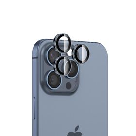 Bix iPhone 15 Pro / 15 Pro Max 9H Gerçek Cam Crystal AR+AF Mavi Titanyum Lens Koruyucu