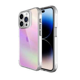 Bix iPhone 15 Pro Max Pure Rainbow Emici Pembe Çizilmeye Dayanıklı Darbe Emici Renk Geçişli Şeffaf Kılıf
