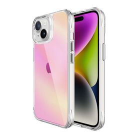 Bix iPhone 15 Pure Rainbow Pembe Çizilmeye Dayanıklı Darbe Emici Renk Geçişli Şeffaf Kılıf