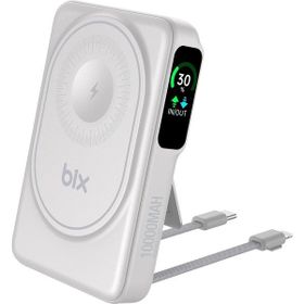 Bix TPB16 10000 mAh 20W PD Hızlı Şarj ve 15W MagSafe Beyaz OLED Ekranlı Manyetik Kablosuz Powerbank