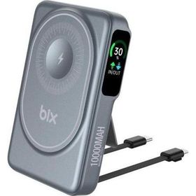 Bix TPB16 10000 mAh 20W PD Hızlı Şarj ve 15W MagSafe Gri OLED Ekranlı Manyetik Kablosuz Powerbank